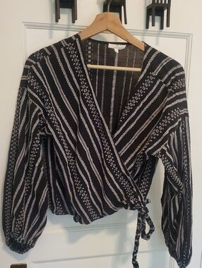Lou & Grey Black and White Wrap Blouse